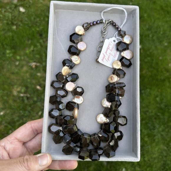 DEB GUYOT Sterling Smoky Quartz & Freshwater Pearl Necklace